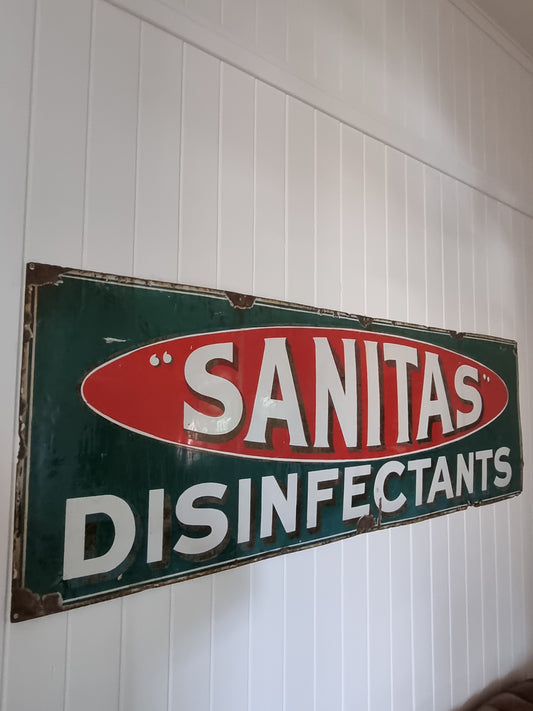 Vintage enamel sign sanitas disinfectants mancave