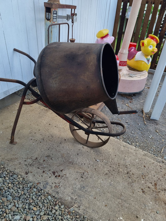 Vintage cement mixer garden art