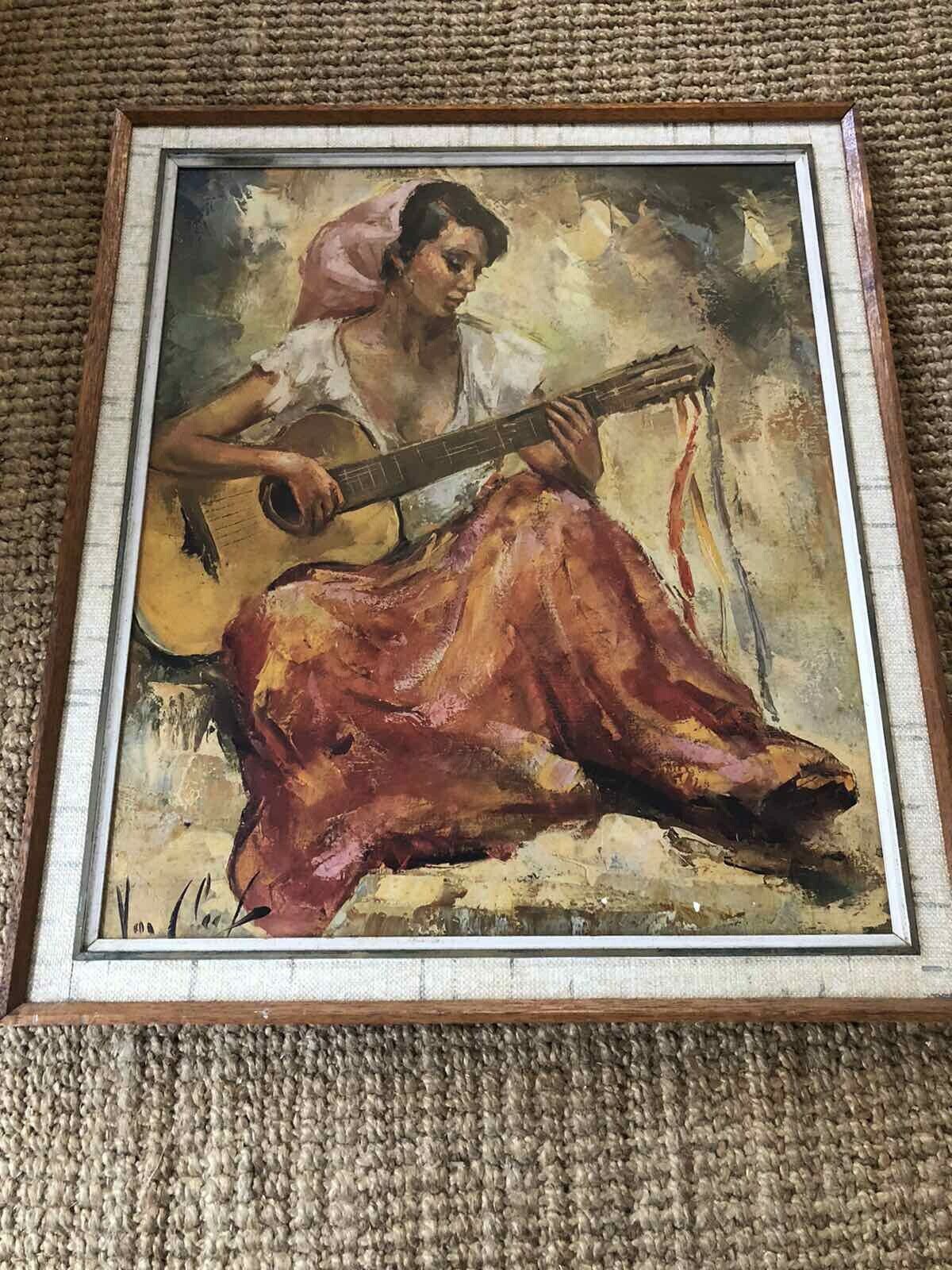 Van Clef Guitar Player Girl Gypsy Lady Mid Century Print