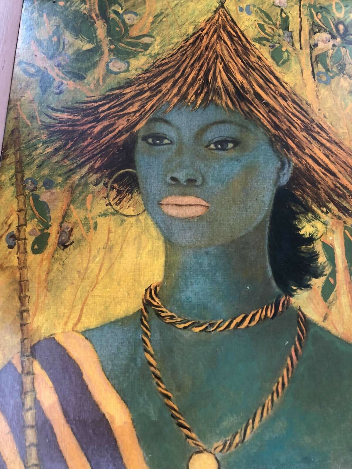 S Rajko Blue Lady Vintage Print Mid Century