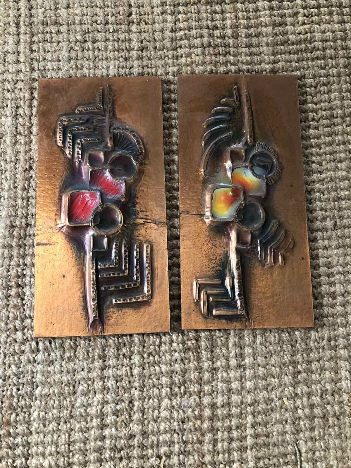 Mid Century Copper Art Wall Plaques