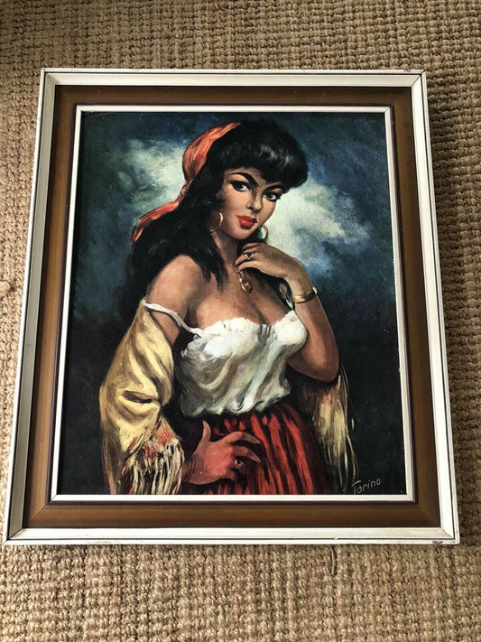 Torino Gypsy Girl Vintage Print Mid Century