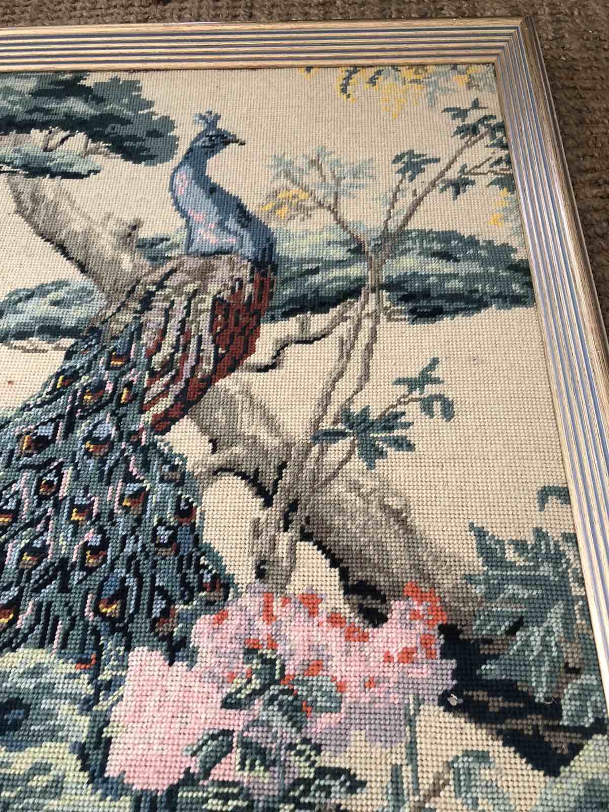 Vintage tapestry peacock