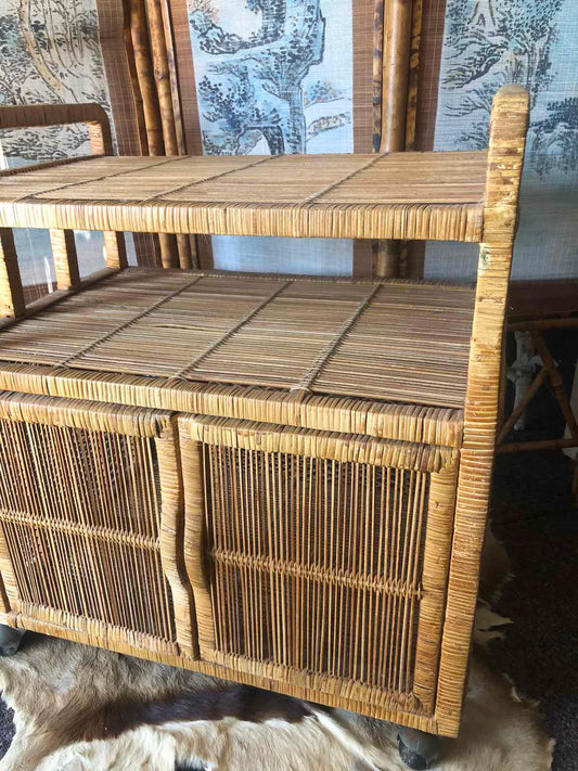 Vintage cane drinks trolley cabinet