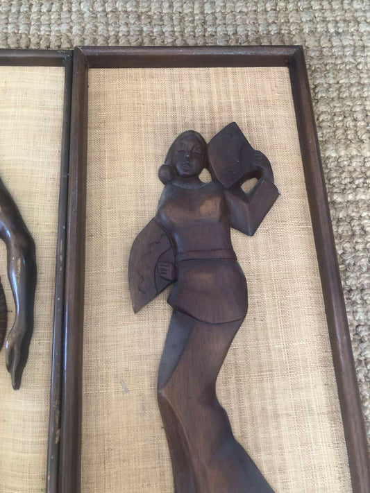 Carved mid century wall plaque decor tiki