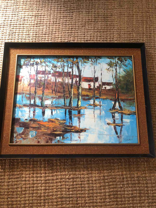 Vintage oil painting mid century wall decor