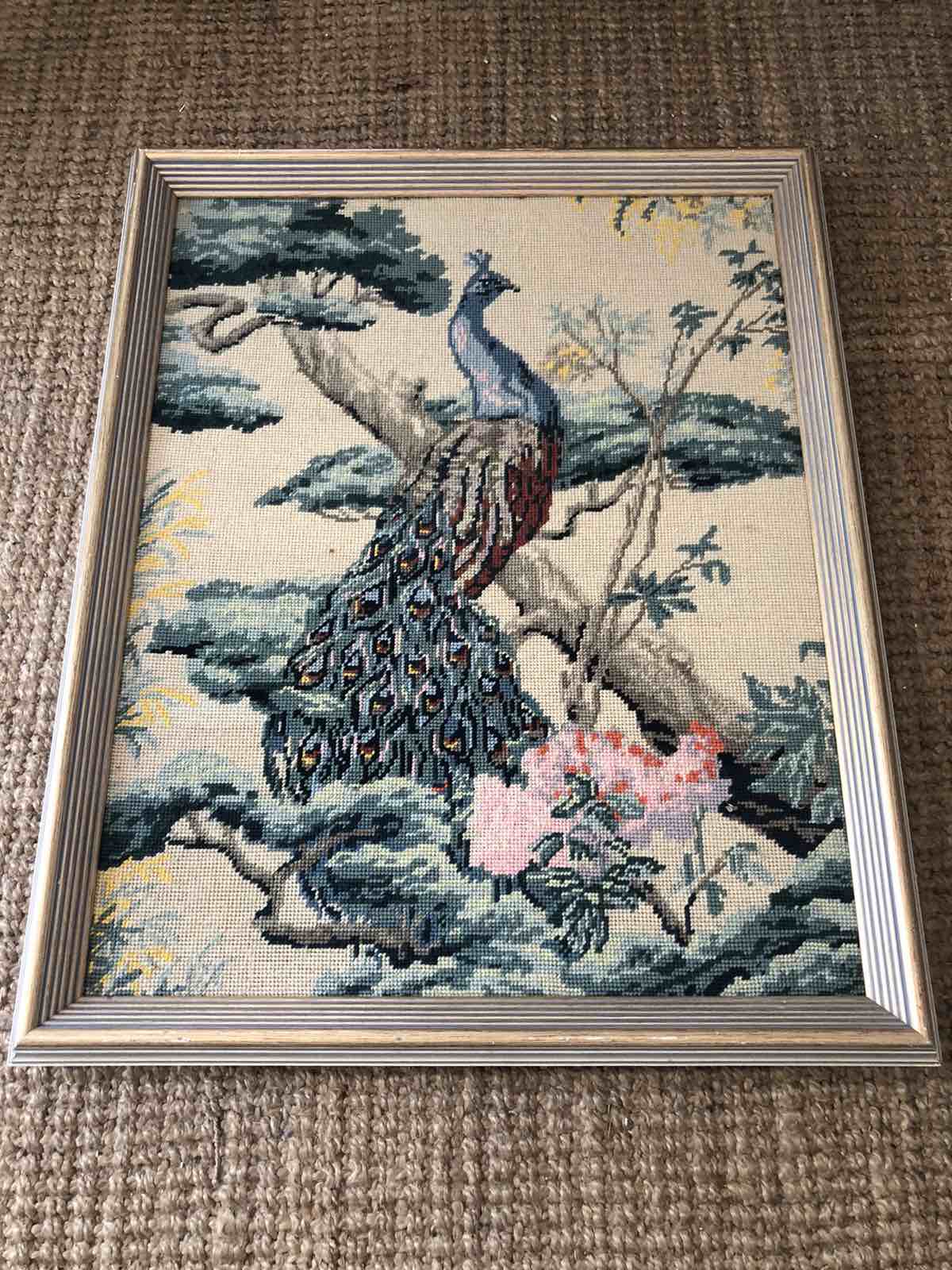 Vintage tapestry peacock