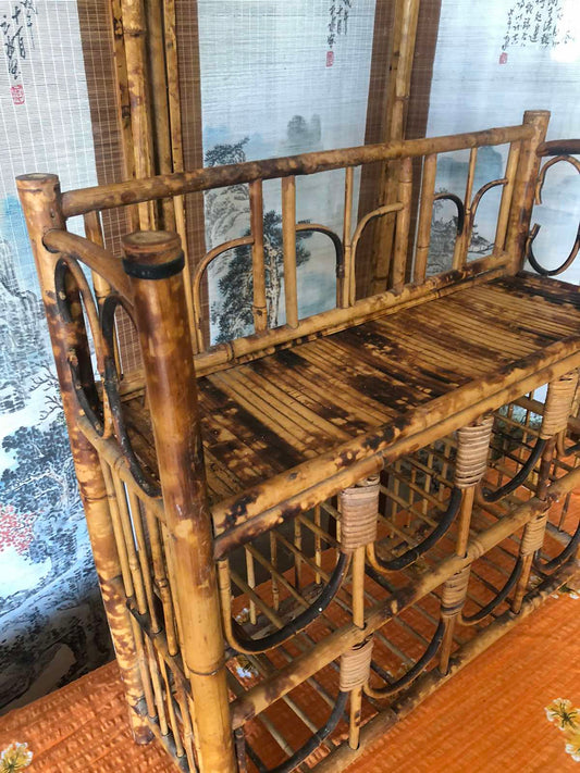 Vintage tiger cane wine rack shelf