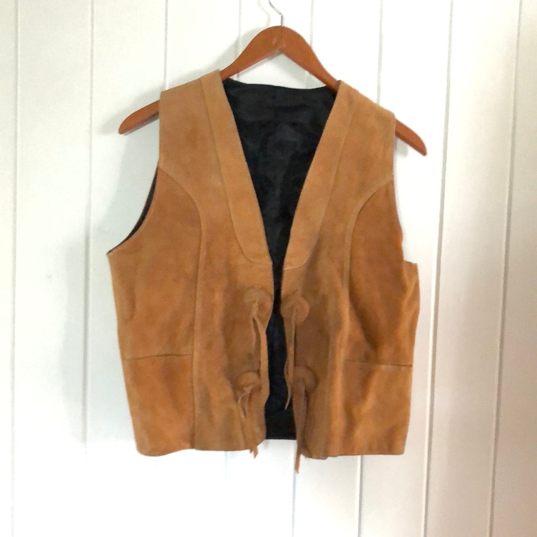 Ladies leather vintage vest waistcoat M